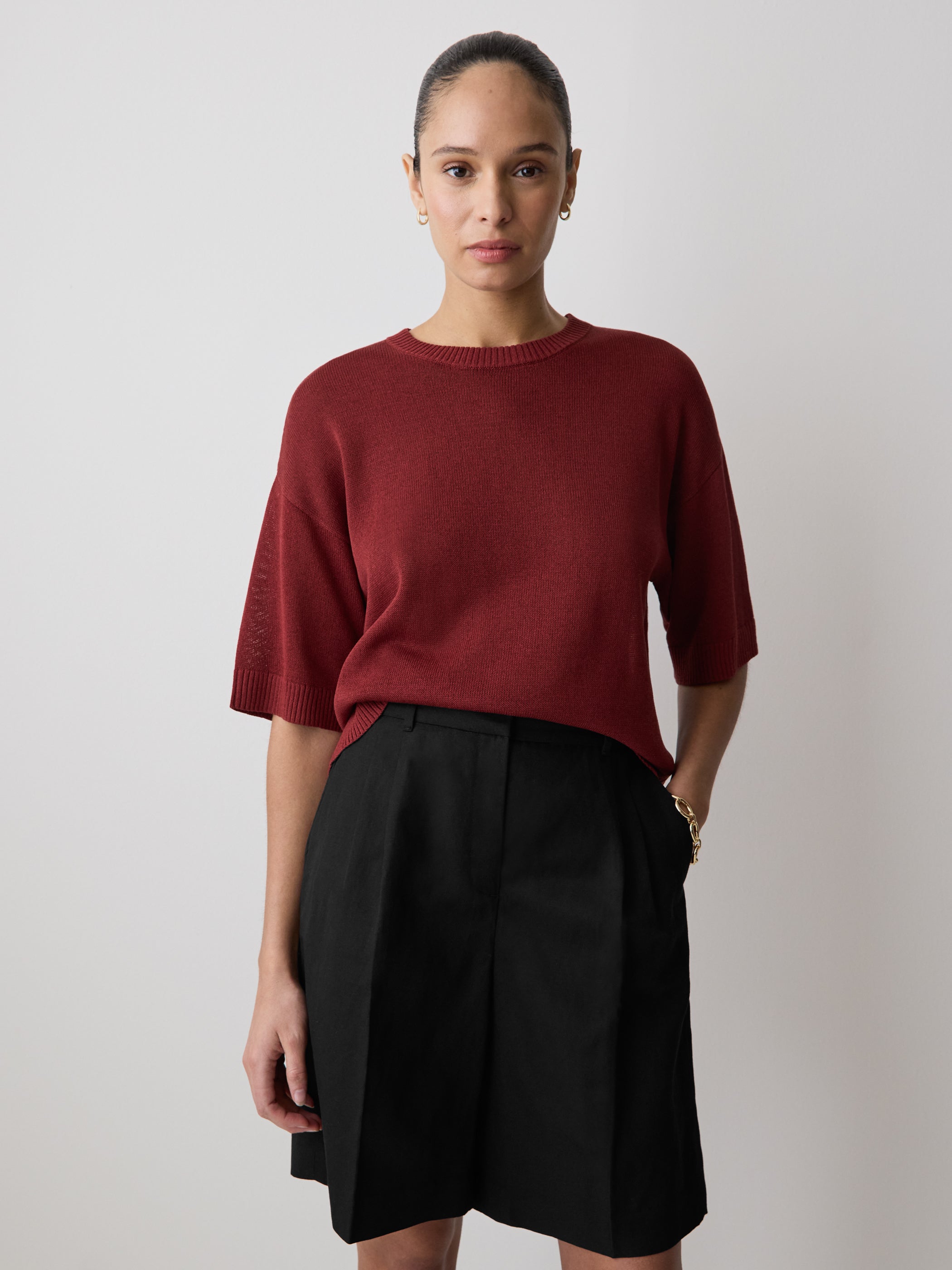 Short-Sleeve Crew-Neck Boxy Sweater rw&co Special Offer