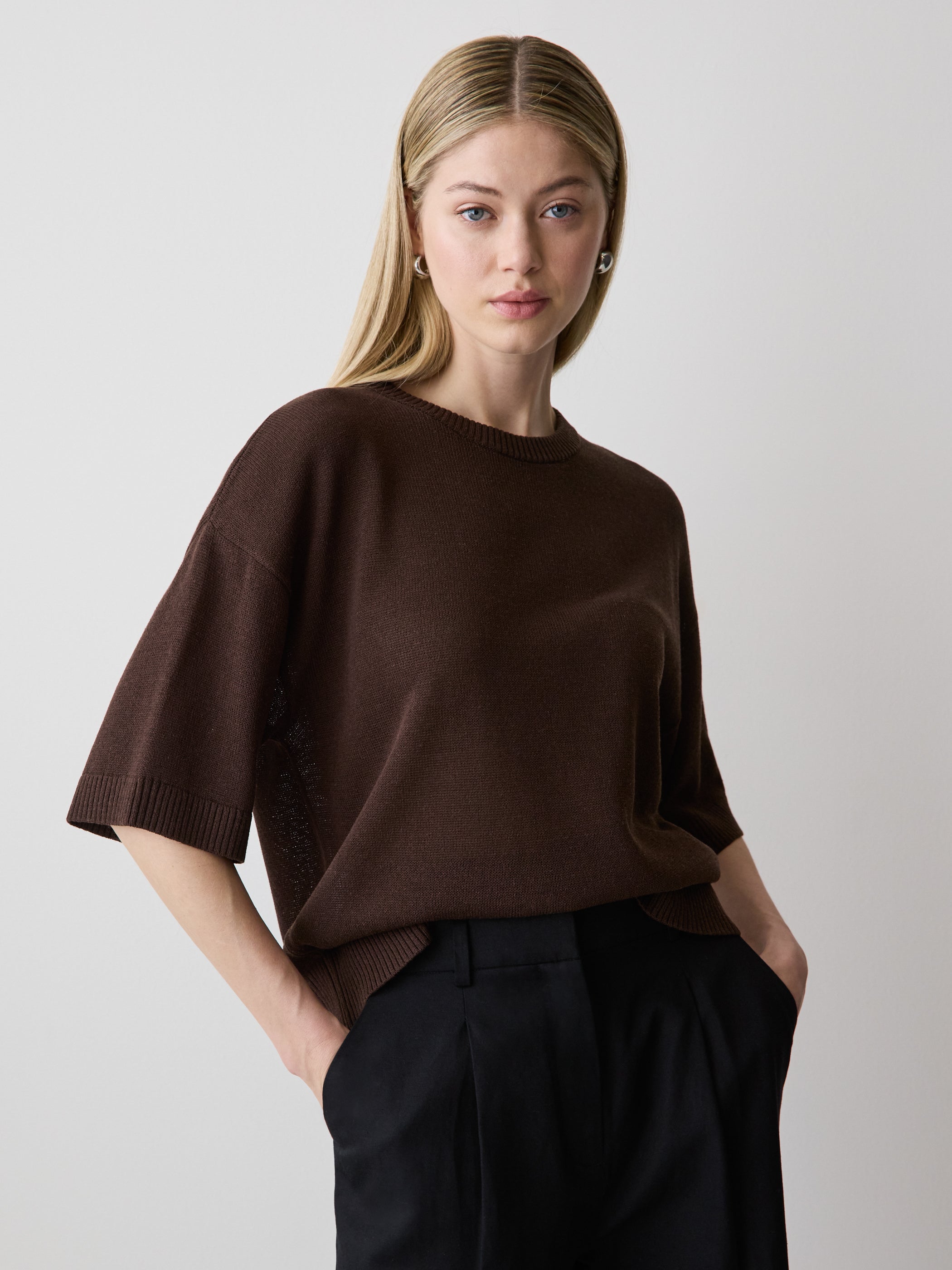 Short-Sleeve Crew-Neck Boxy Sweater rw&co Special Offer
