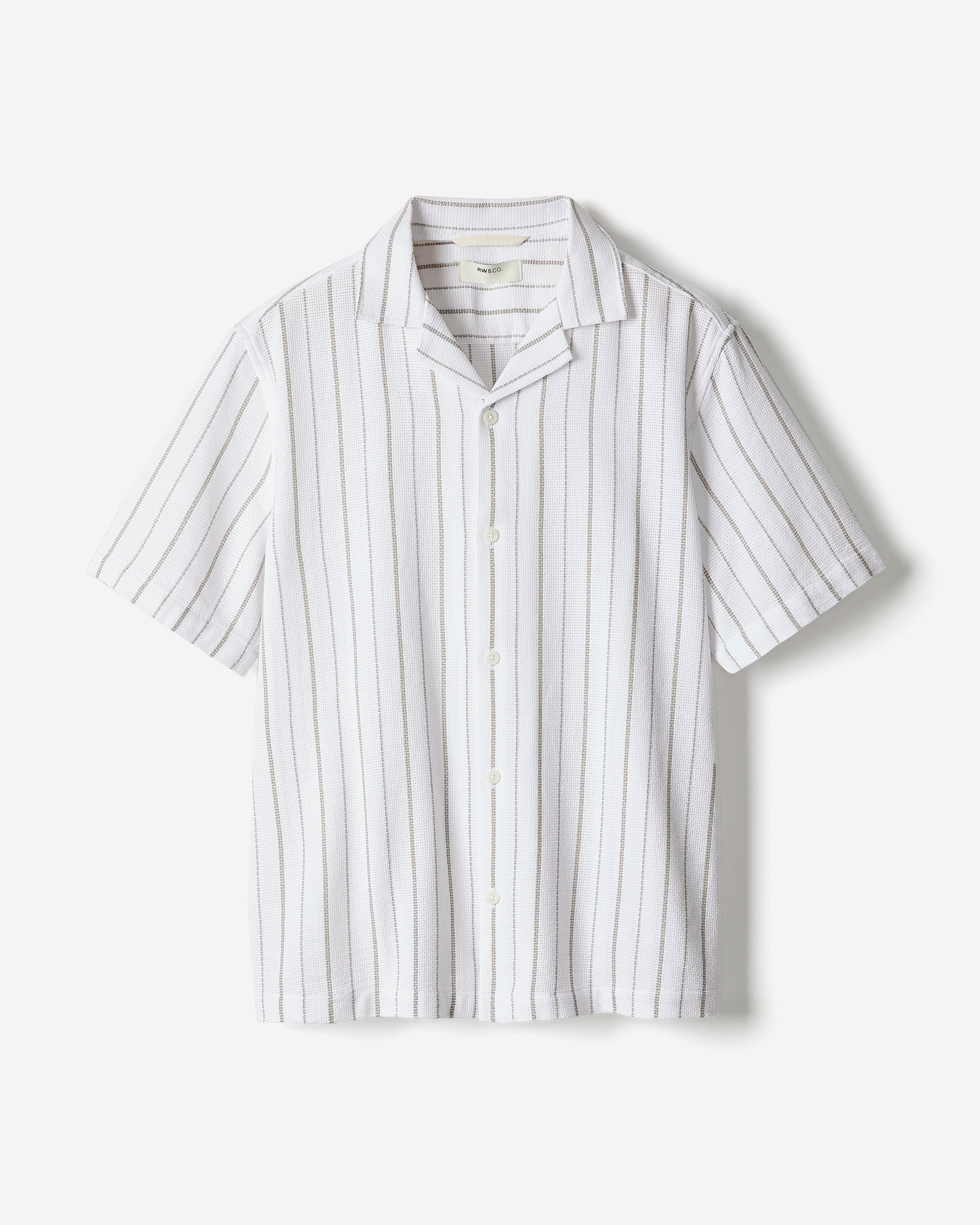 Striped Short-Sleeve Textured Shirt with Camp Collar rw&co Limited Time Discount
