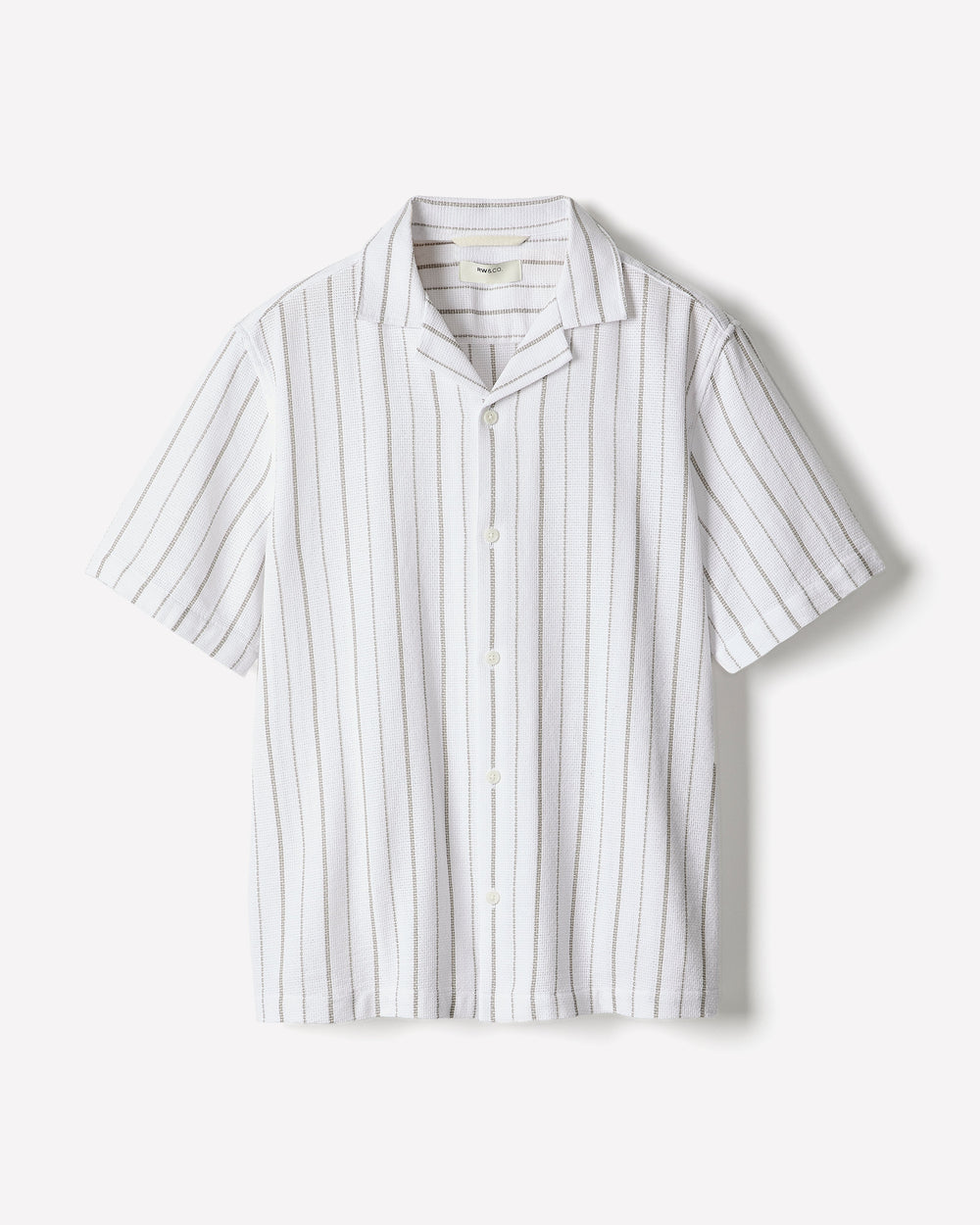 Striped Short-Sleeve Textured Shirt with Camp Collar rw&co Limited Time Discount