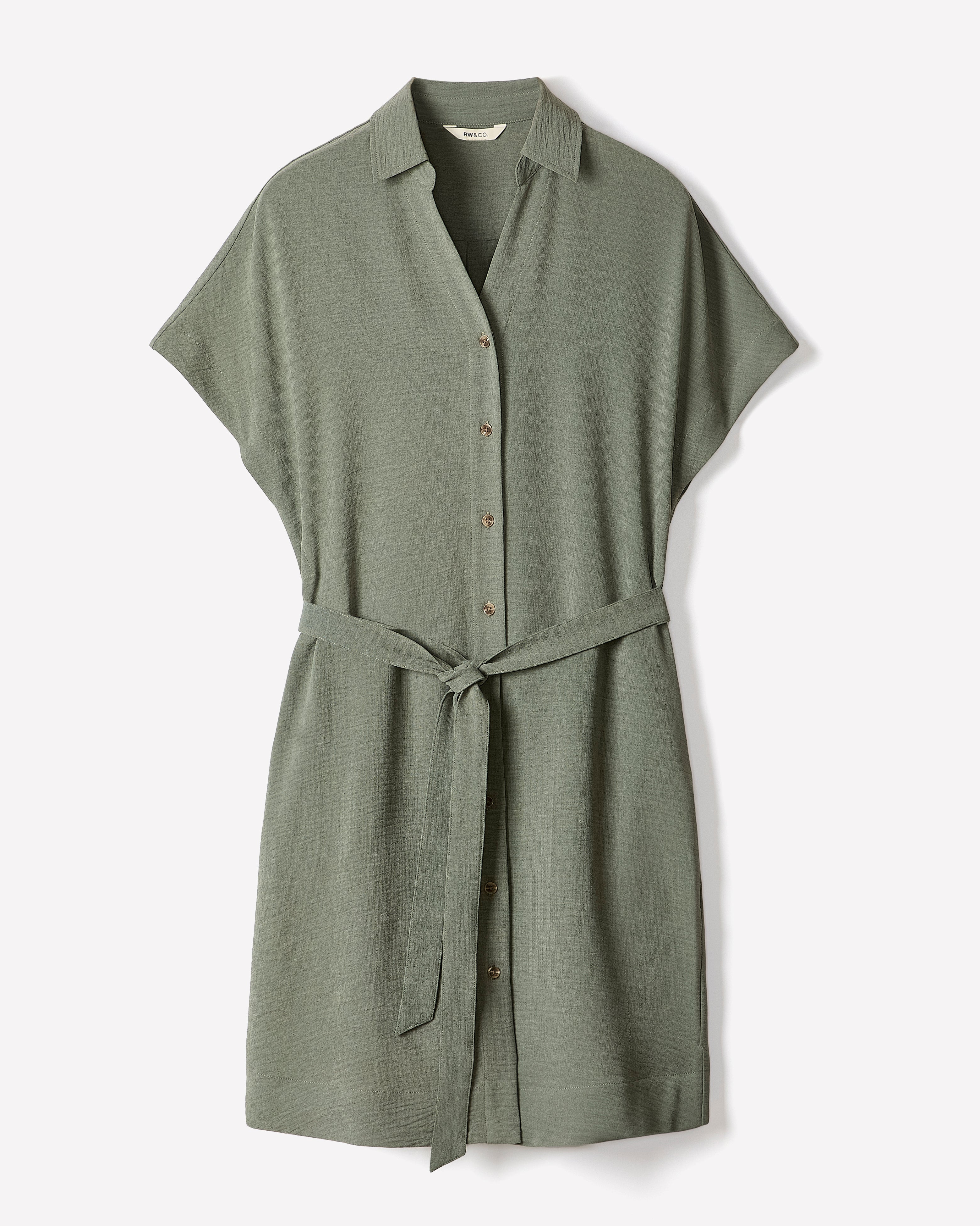 Short-Sleeve Buttoned-Down Midi Dress with Shirt Collar rw&co Special Promo Price