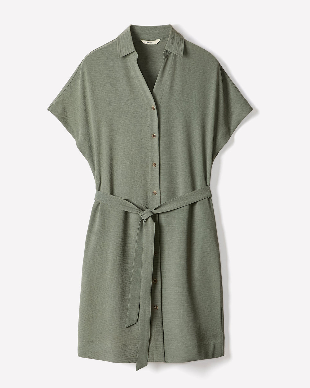 Short-Sleeve Buttoned-Down Midi Dress with Shirt Collar rw&co Special Promo Price