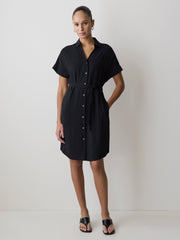 Short-Sleeve Buttoned-Down Midi Dress with Shirt Collar rw&co Special Promo Price