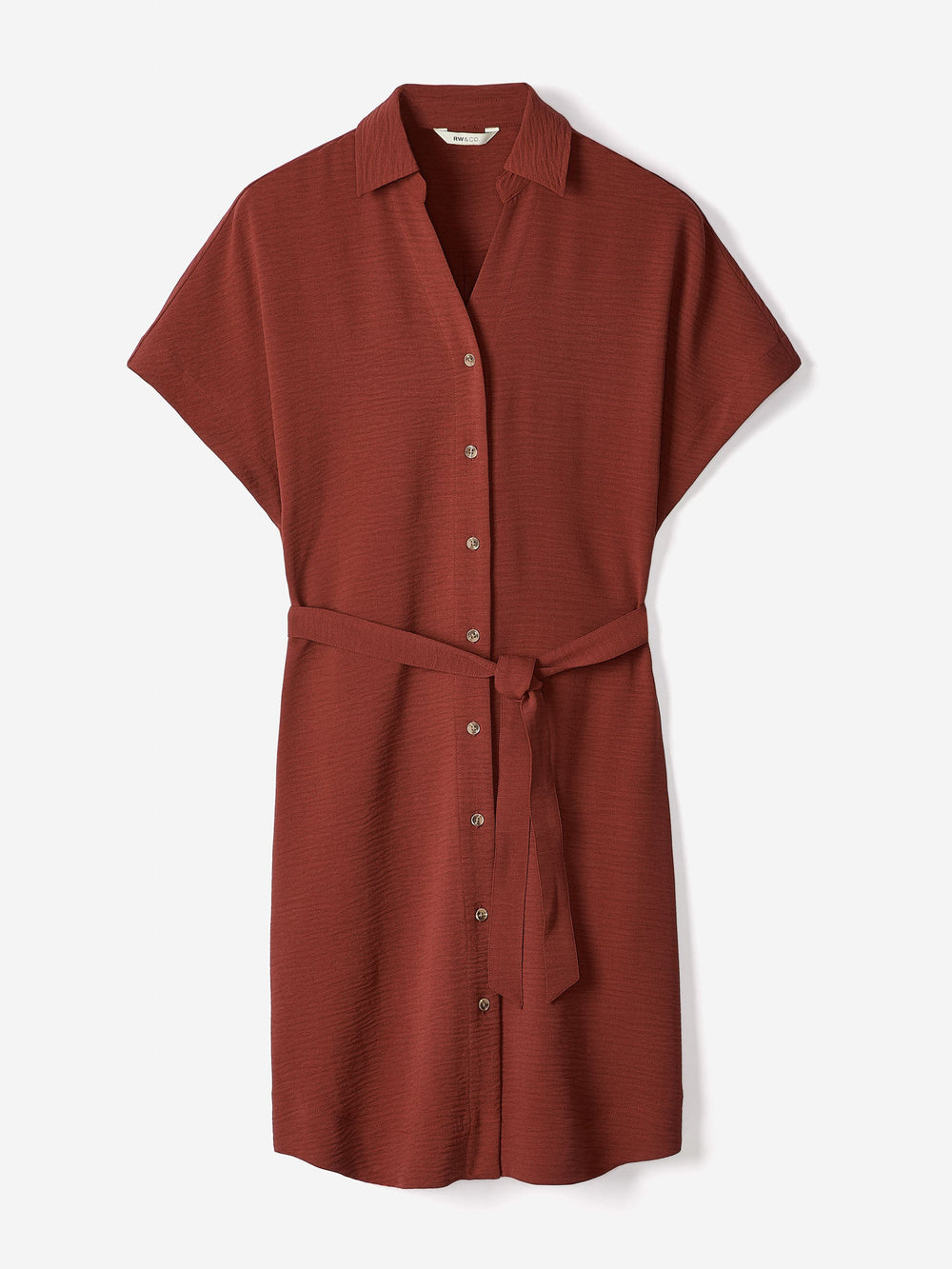 Short-Sleeve Buttoned-Down Midi Dress with Shirt Collar rw&co Special Promo Price