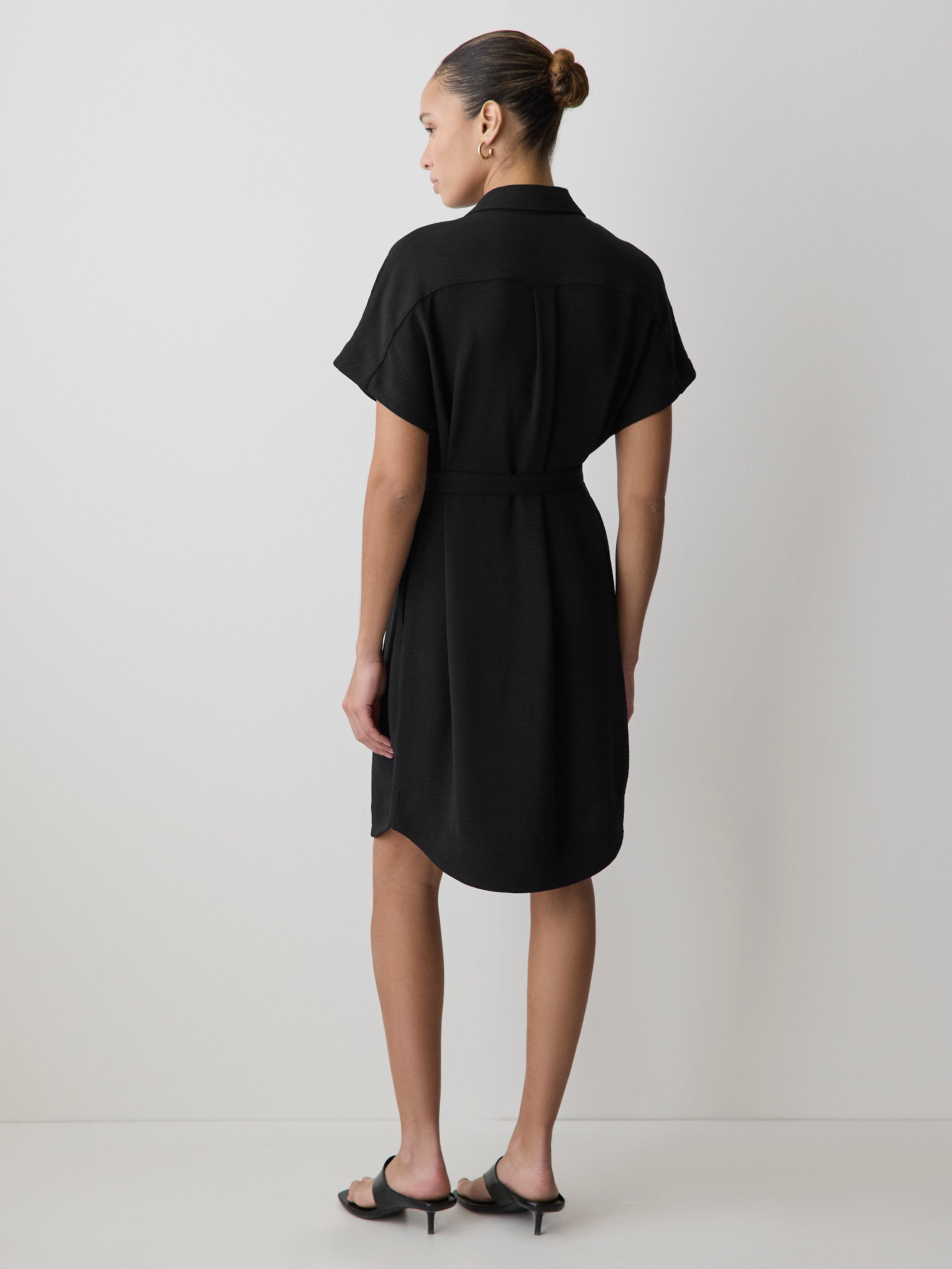 Short-Sleeve Buttoned-Down Midi Dress with Shirt Collar rw&co Special Promo Price