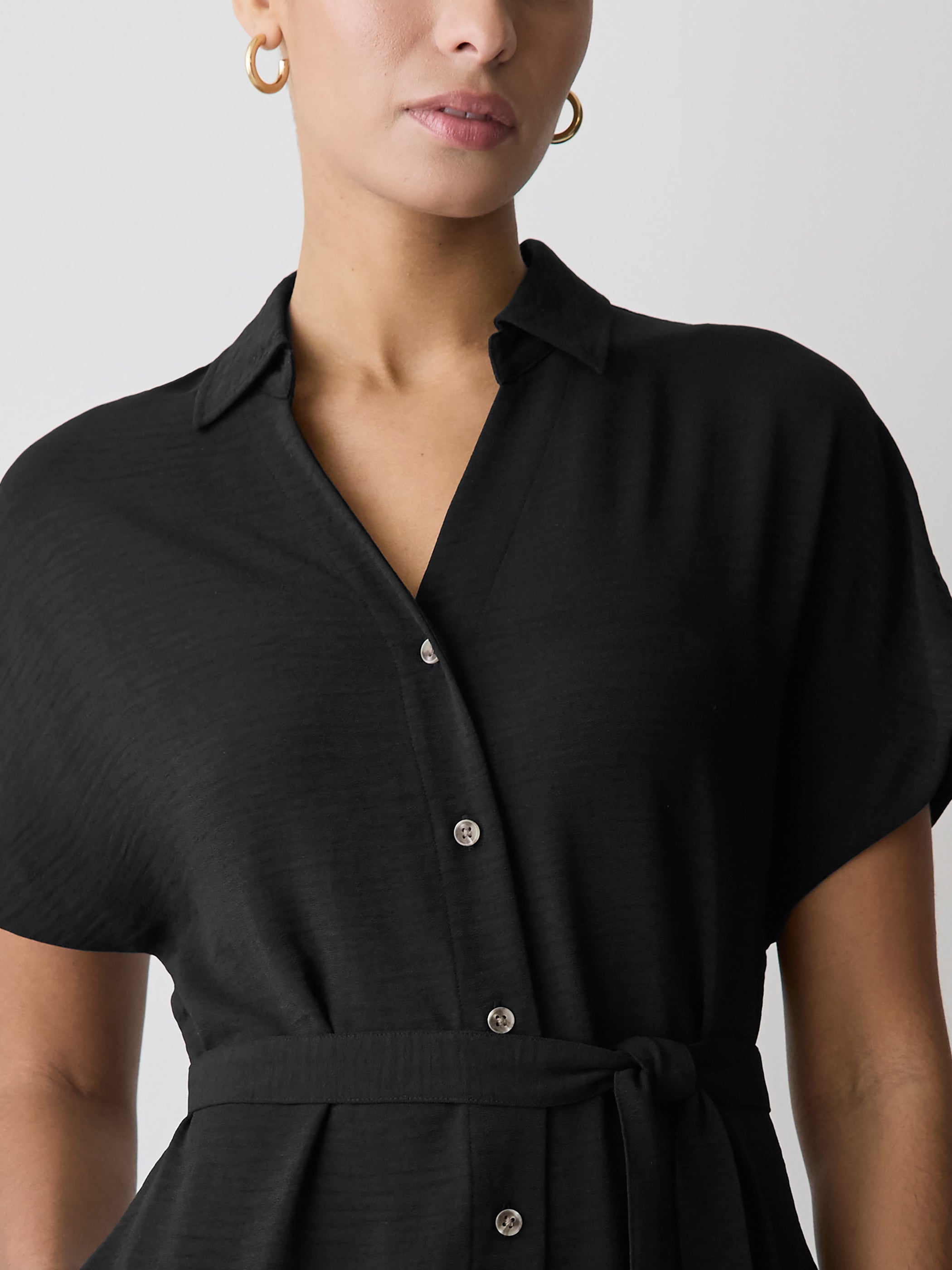Short-Sleeve Buttoned-Down Midi Dress with Shirt Collar rw&co Special Promo Price