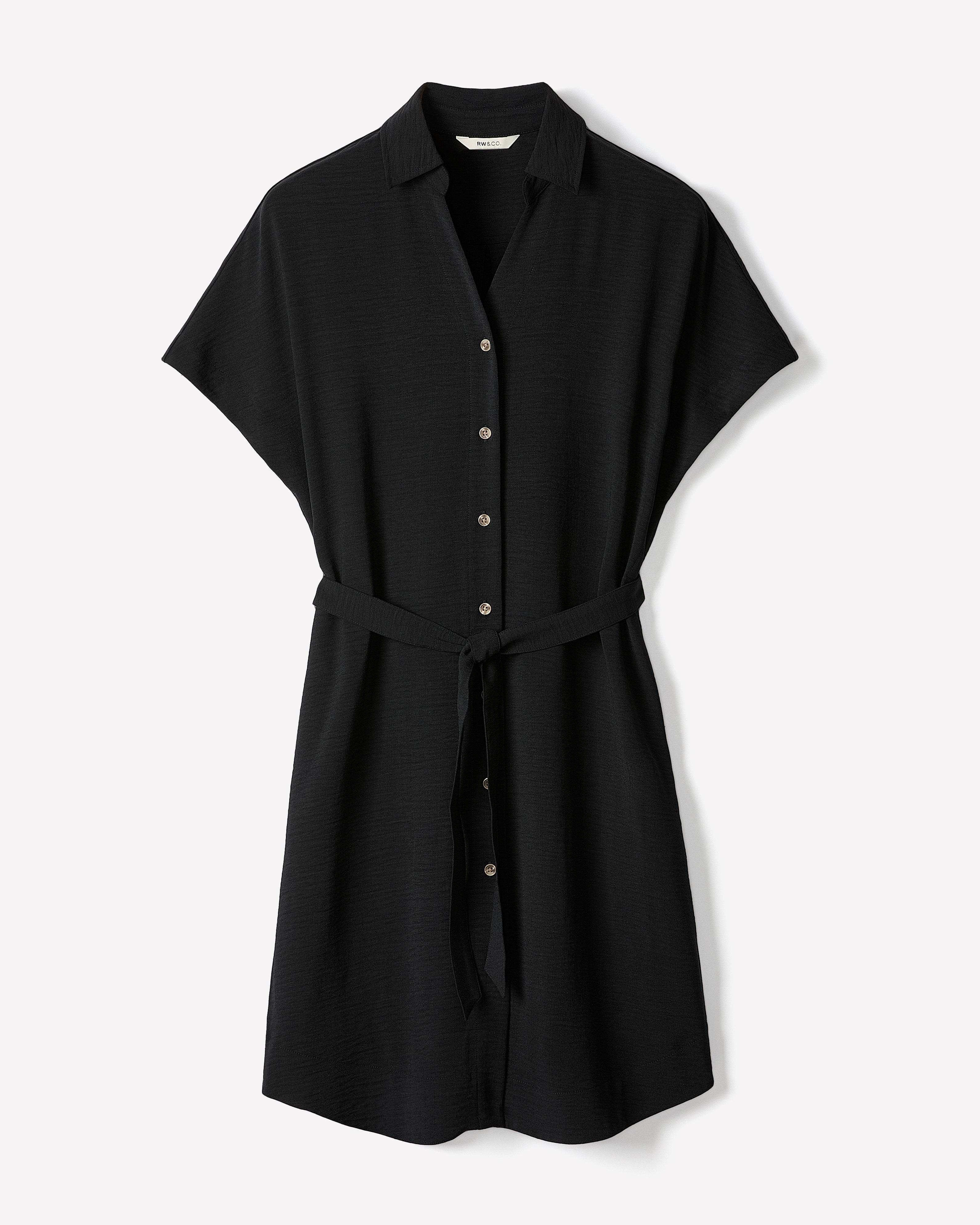 Short-Sleeve Buttoned-Down Midi Dress with Shirt Collar rw&co Special Promo Price