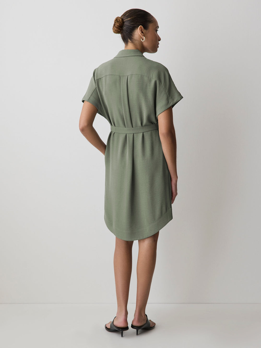 Short-Sleeve Buttoned-Down Midi Dress with Shirt Collar rw&co Special Promo Price