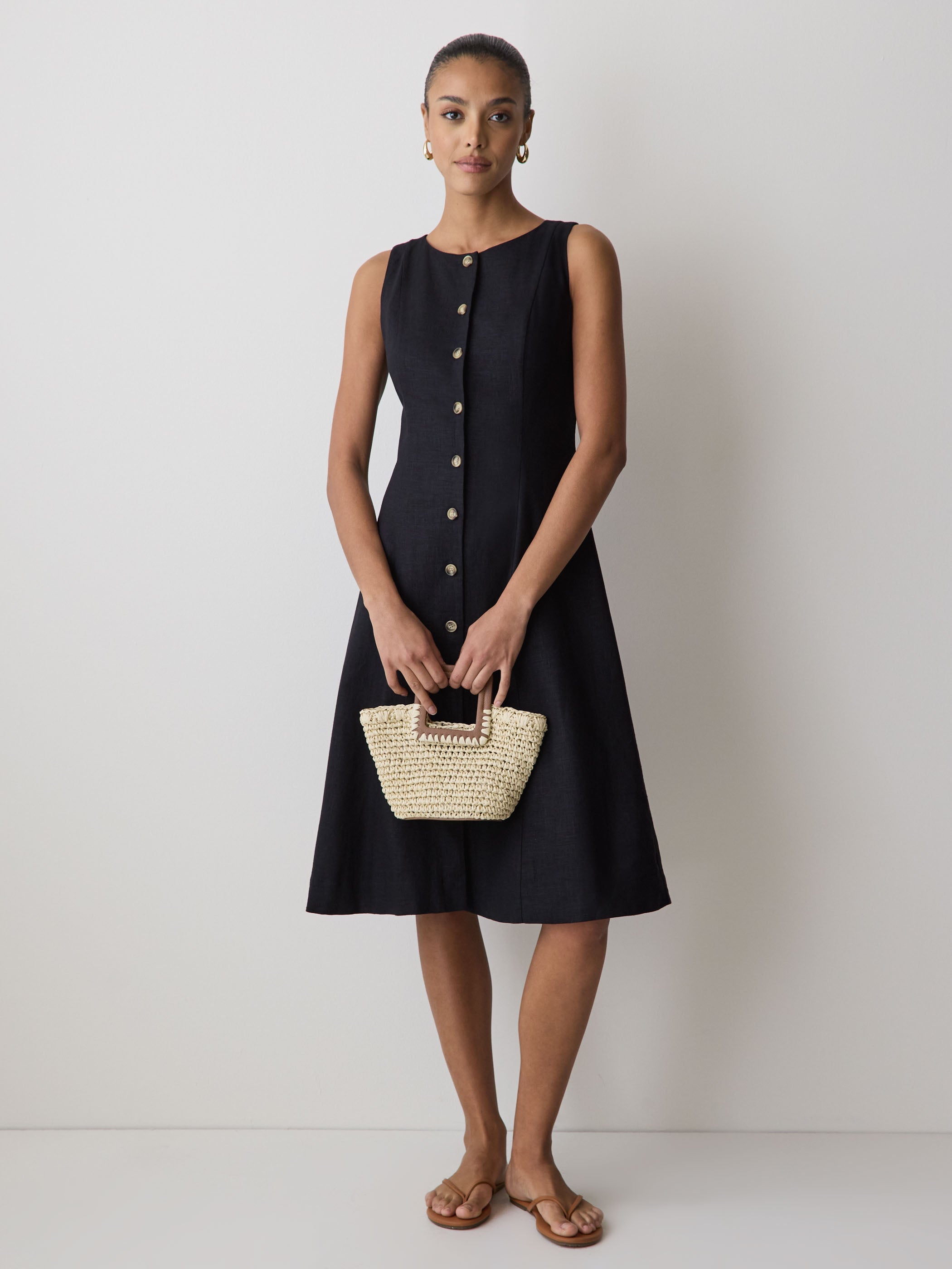 Sleeveless Crew-Neck Linen-Blend Midi Dress rw&co Exclusive Sale Price