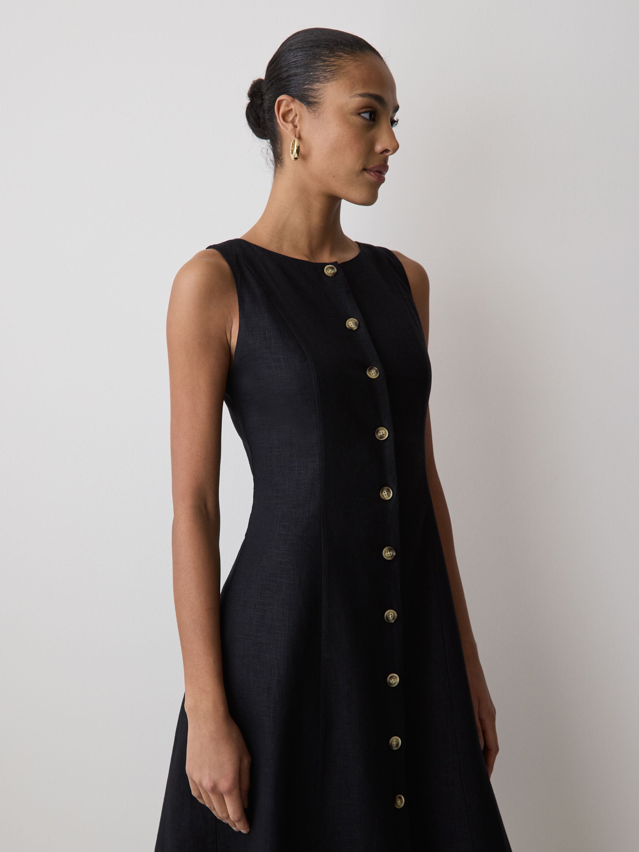 Sleeveless Crew-Neck Linen-Blend Midi Dress rw&co Exclusive Sale Price