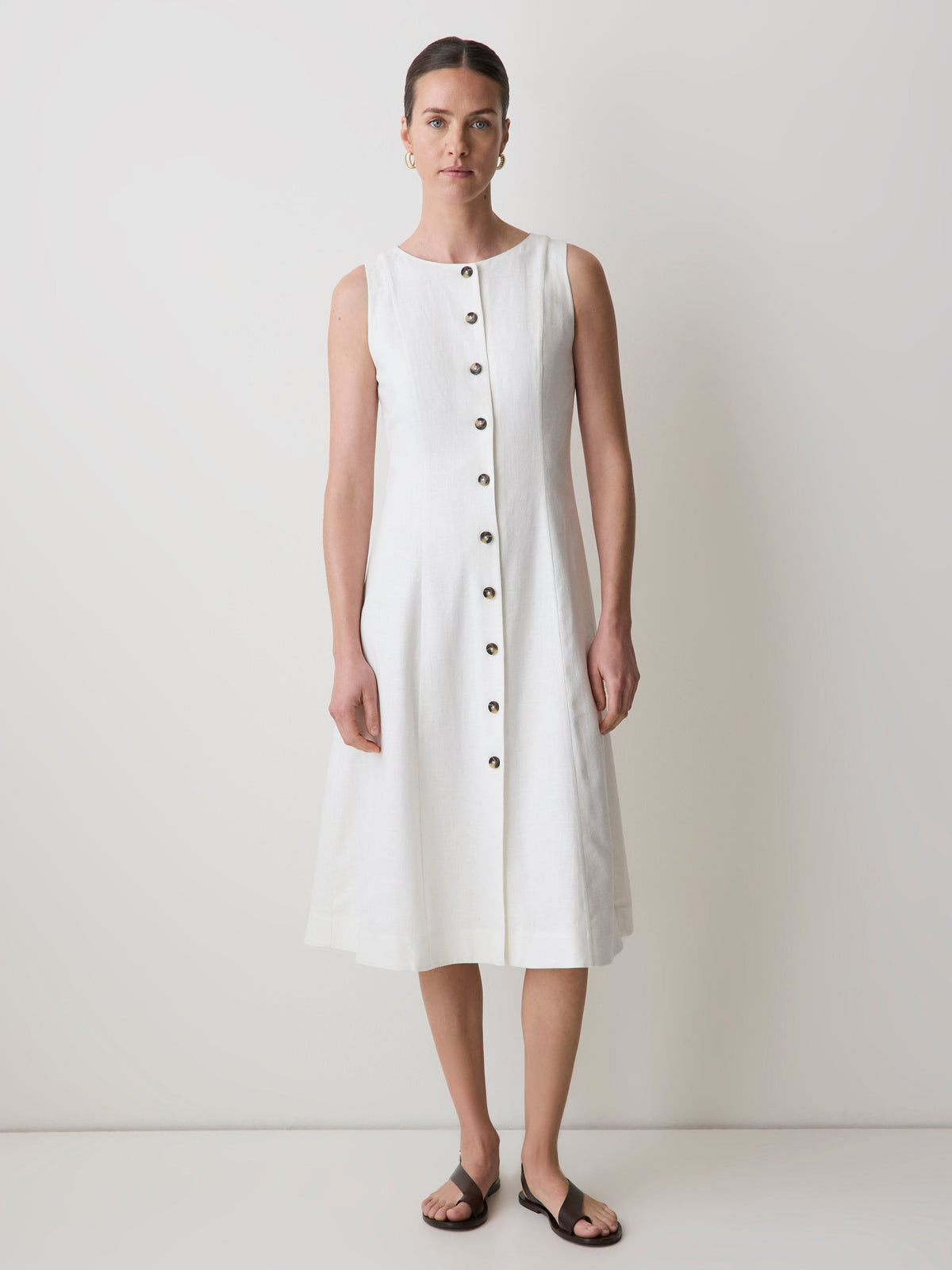 Sleeveless Crew-Neck Linen-Blend Midi Dress rw&co Limited Time Discount