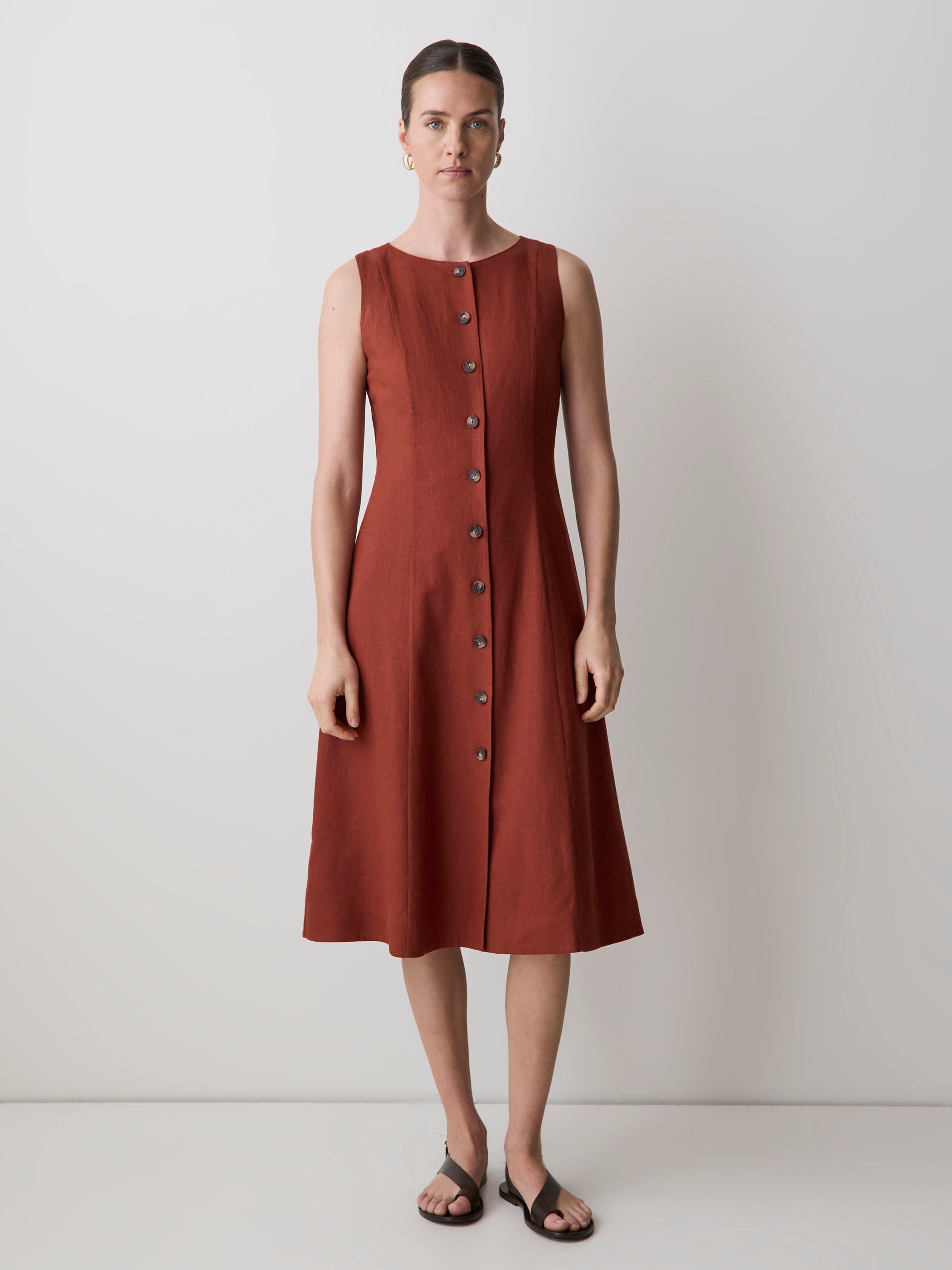 Sleeveless Crew-Neck Linen-Blend Midi Dress rw&co Limited Time Discount