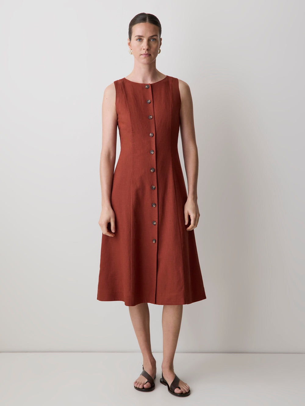 Sleeveless Crew-Neck Linen-Blend Midi Dress rw&co Limited Time Discount