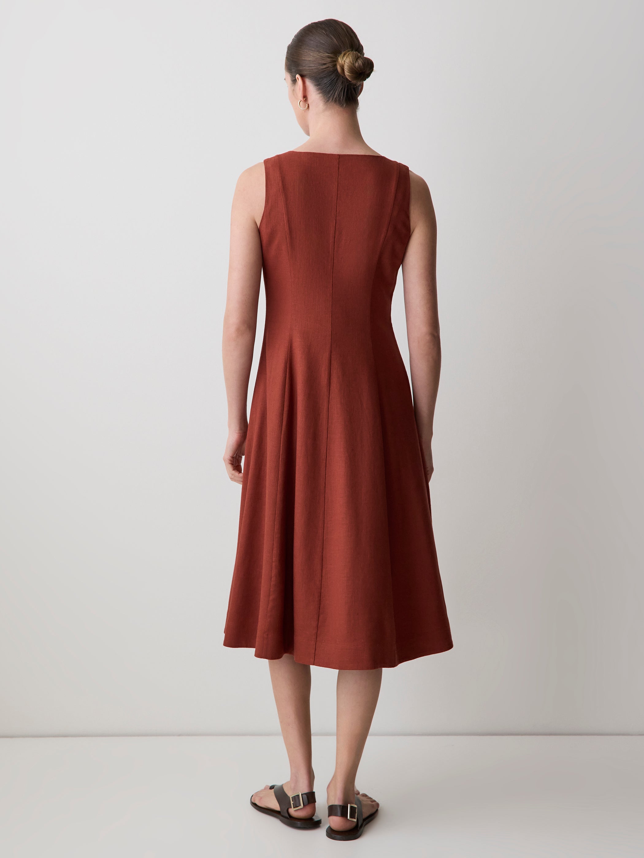 Sleeveless Crew-Neck Linen-Blend Midi Dress rw&co Limited Time Discount