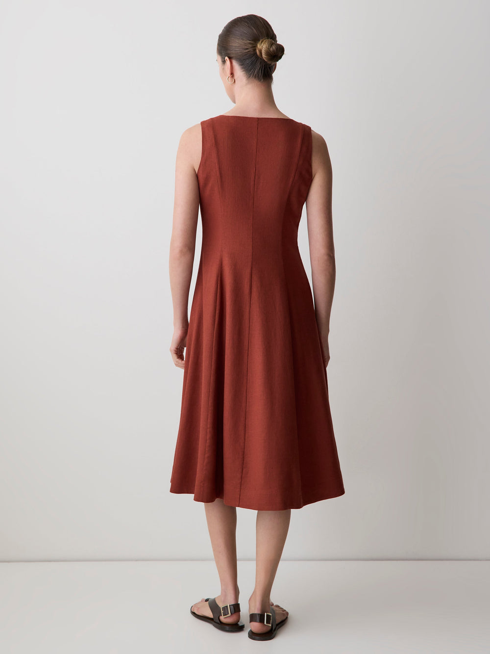 Sleeveless Crew-Neck Linen-Blend Midi Dress rw&co Limited Time Discount