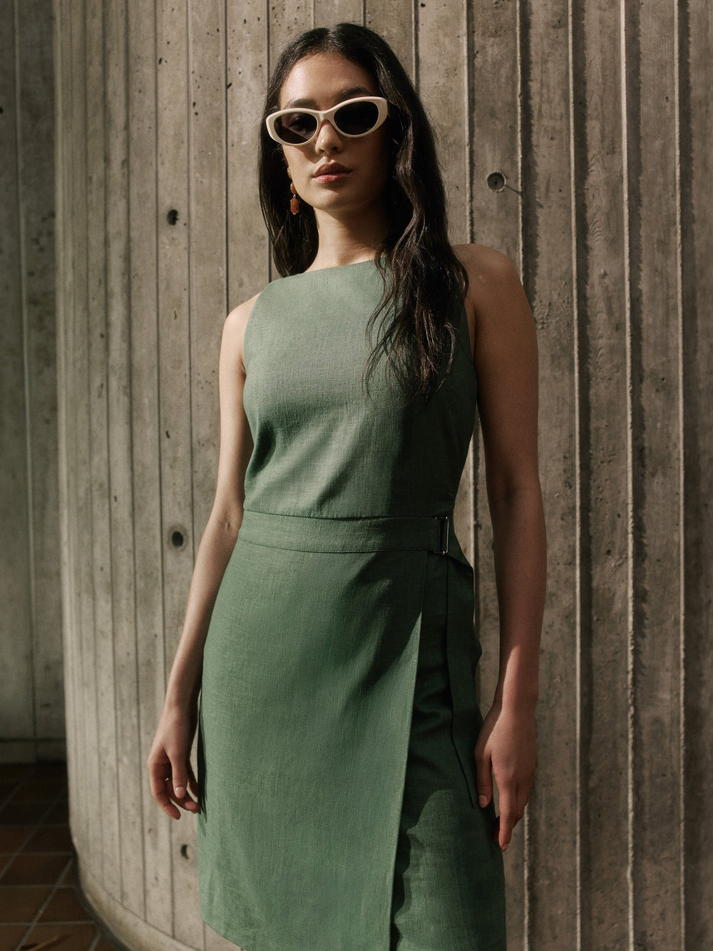Sleeveless Boat-Neck Linen-Blend Midi Dress rw&co Great Value Deal