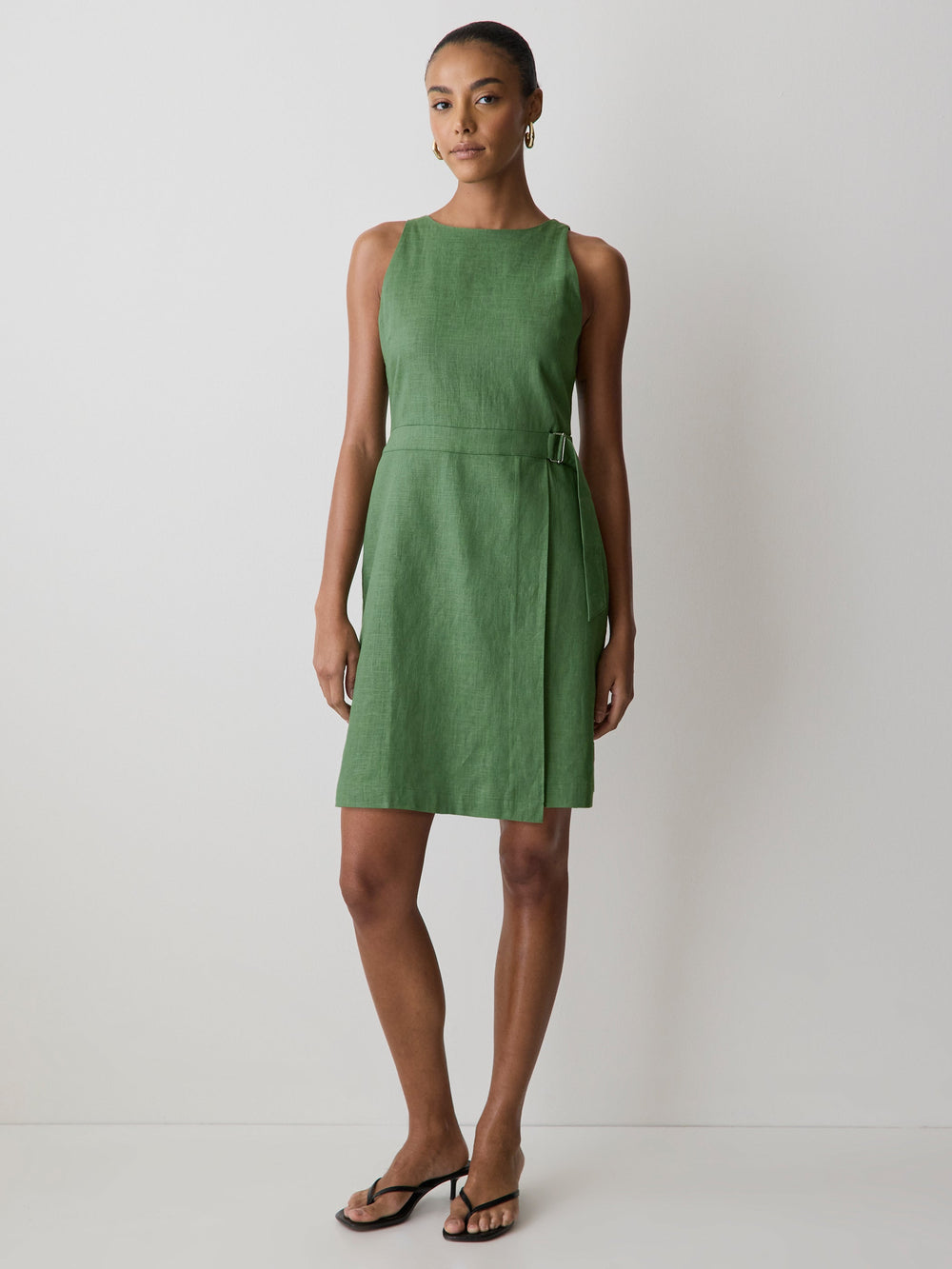 Sleeveless Boat-Neck Linen-Blend Midi Dress rw&co Great Value Deal