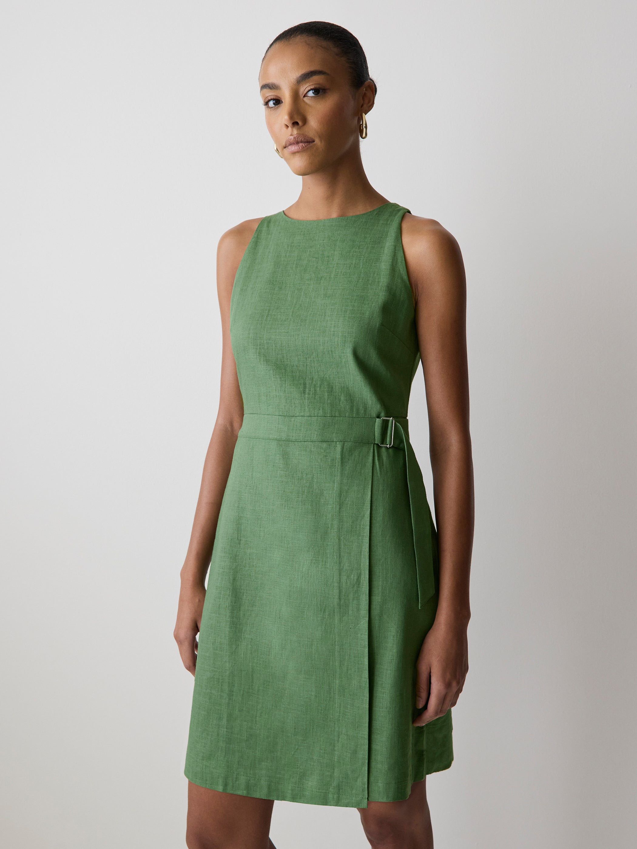 Sleeveless Boat-Neck Linen-Blend Midi Dress rw&co Great Value Deal
