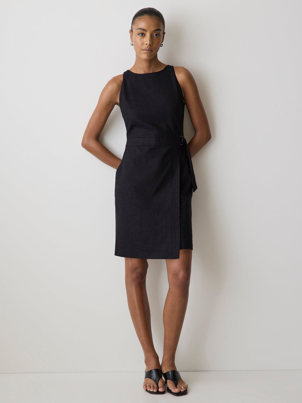Sleeveless Boat-Neck Linen-Blend Midi Dress rw&co Great Value Deal