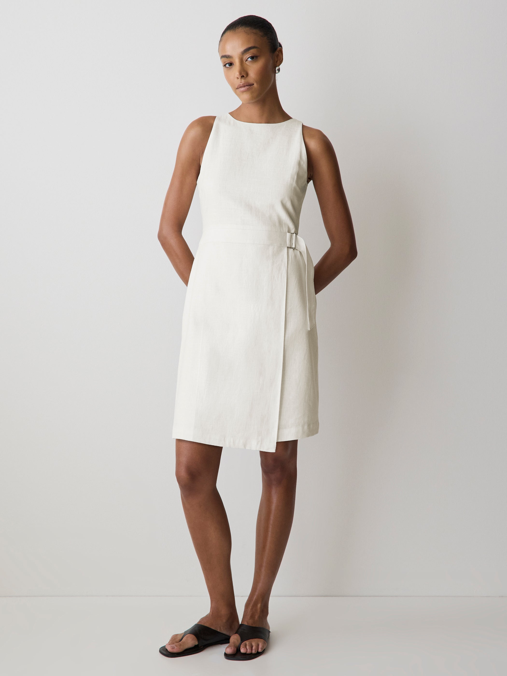 Sleeveless Boat-Neck Linen-Blend Midi Dress rw&co Great Value Deal