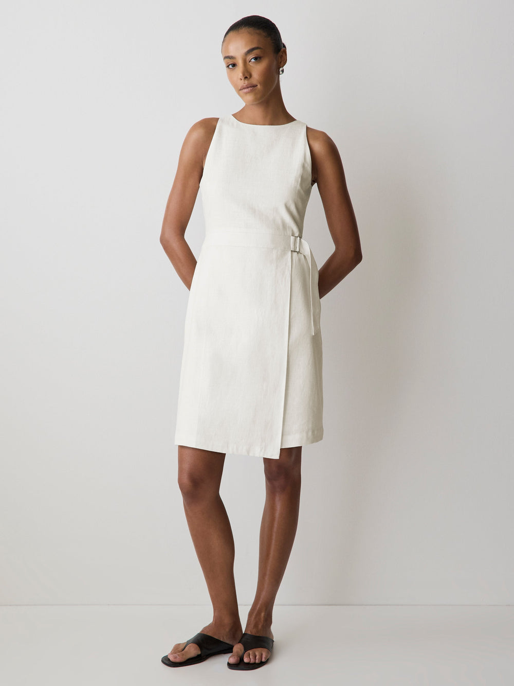 Sleeveless Boat-Neck Linen-Blend Midi Dress rw&co Great Value Deal