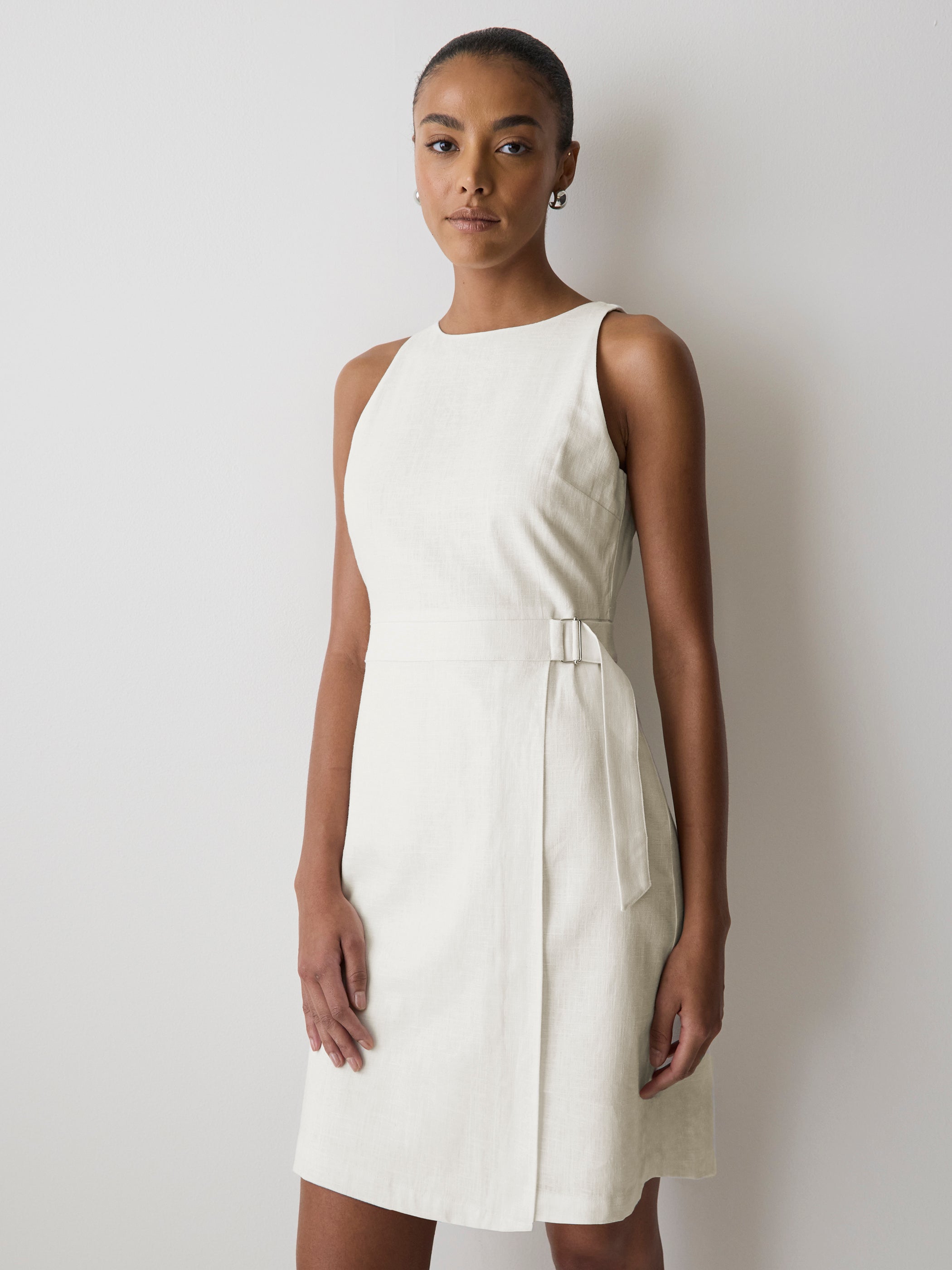 Sleeveless Boat-Neck Linen-Blend Midi Dress rw&co Great Value Deal