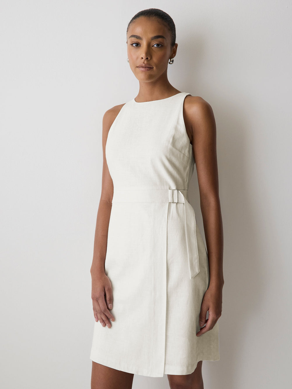 Sleeveless Boat-Neck Linen-Blend Midi Dress rw&co Great Value Deal