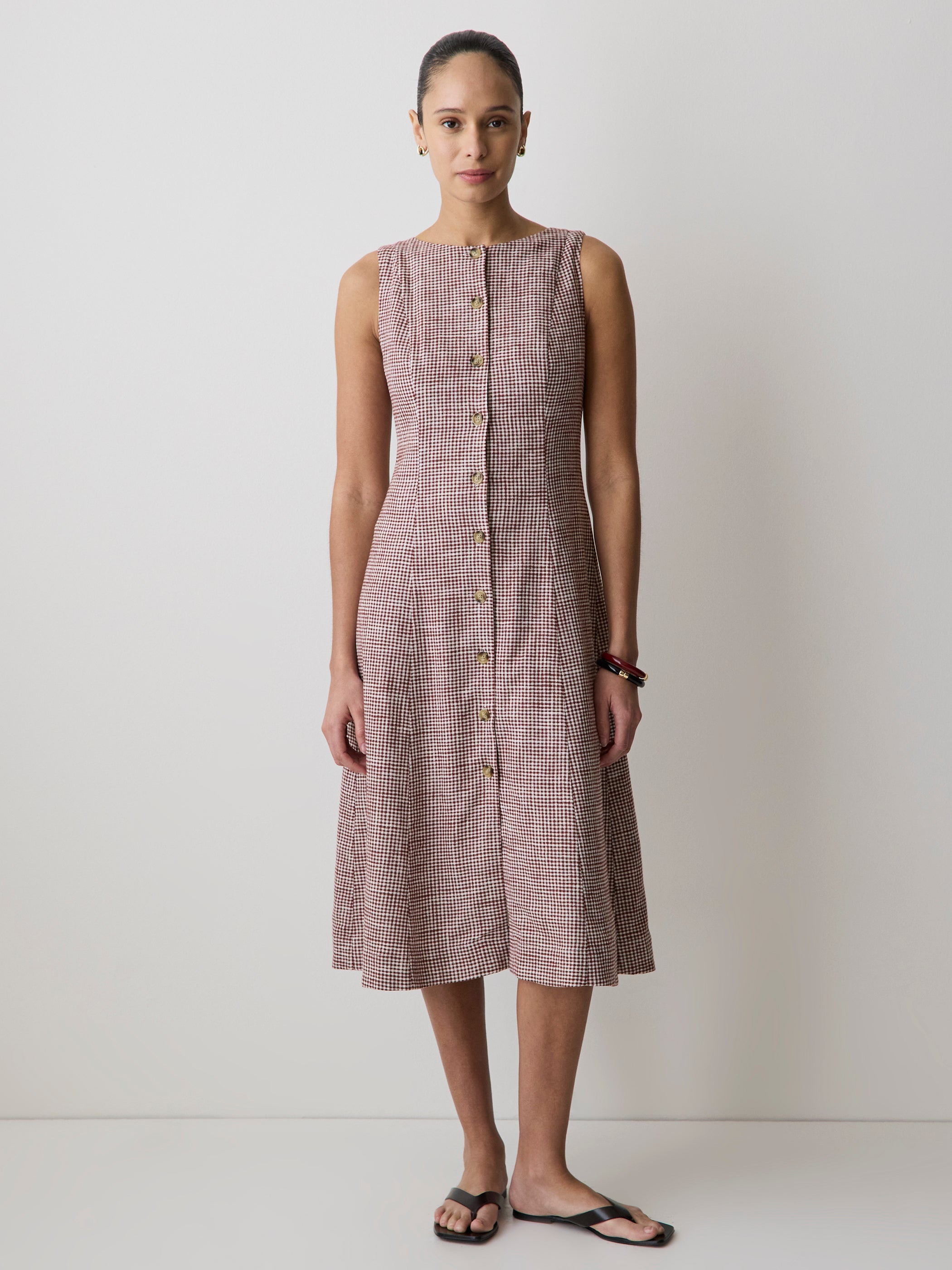 Sleeveless Crew-Neck Linen-Blend Midi Dress rw&co Special Promo Price