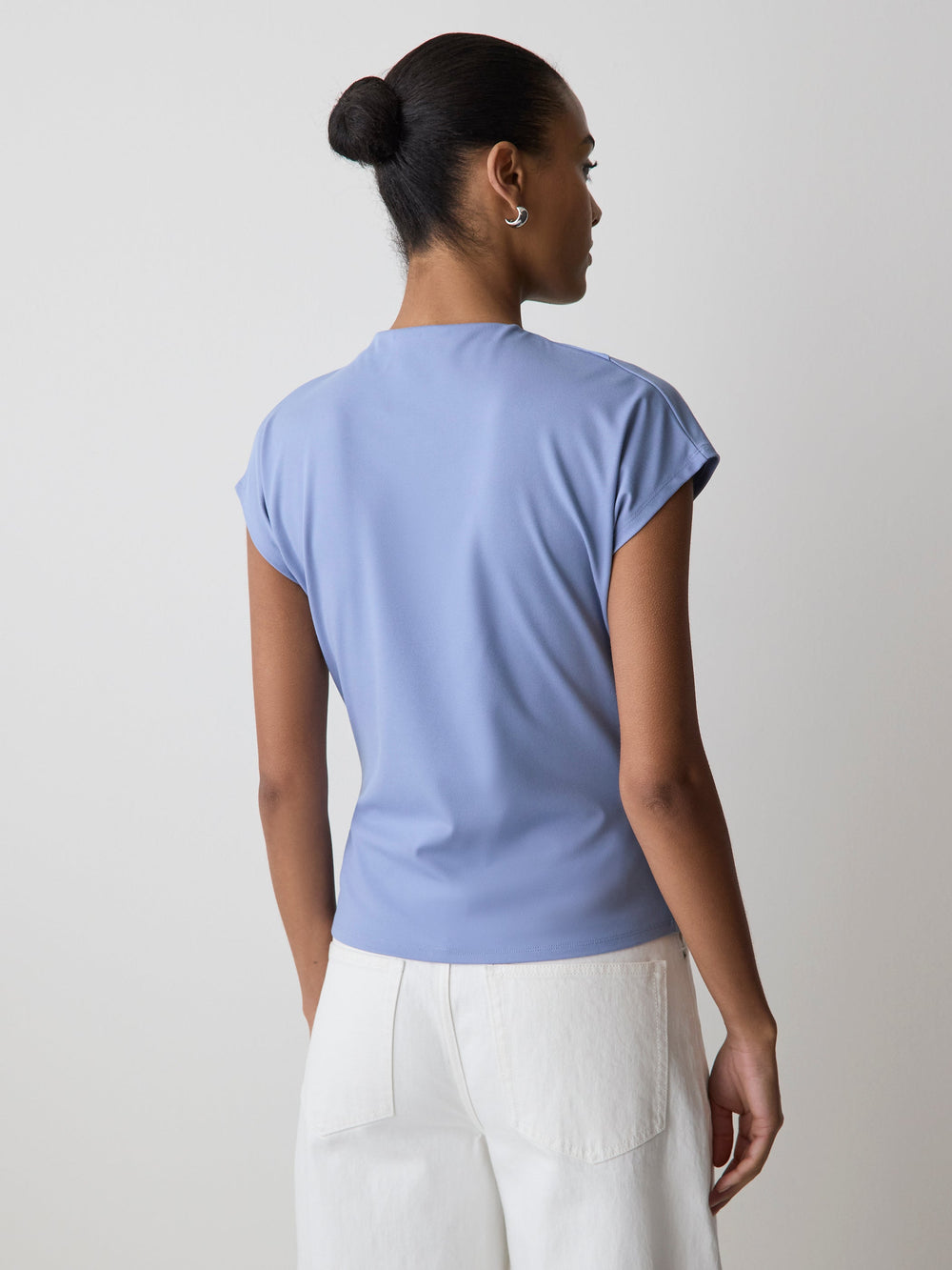 Extended-Sleeve Crew-Neck Draped Top rw&co Great Value Deal