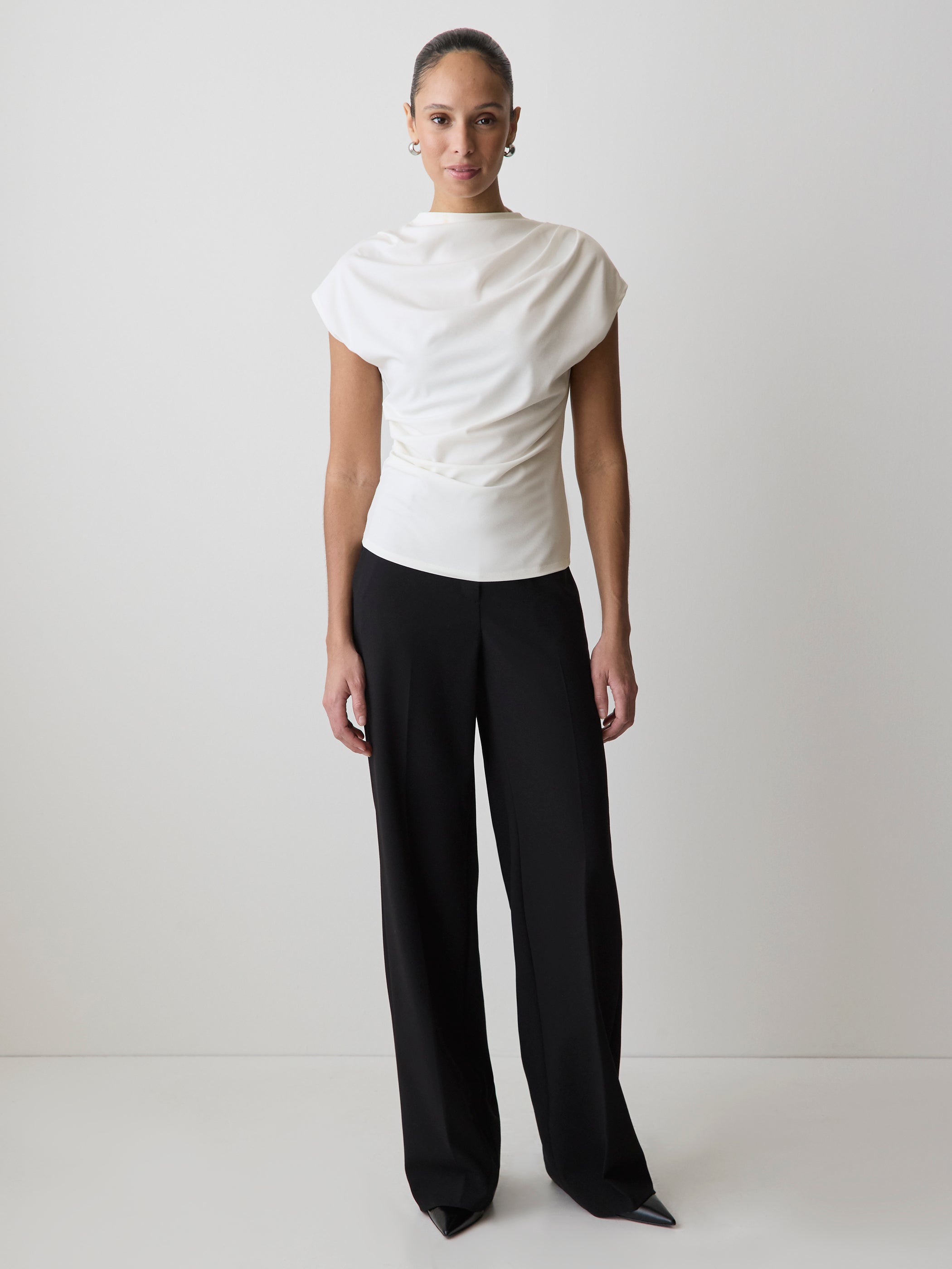 Extended-Sleeve Crew-Neck Draped Top rw&co Great Value Deal