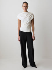 Extended-Sleeve Crew-Neck Draped Top rw&co Great Value Deal
