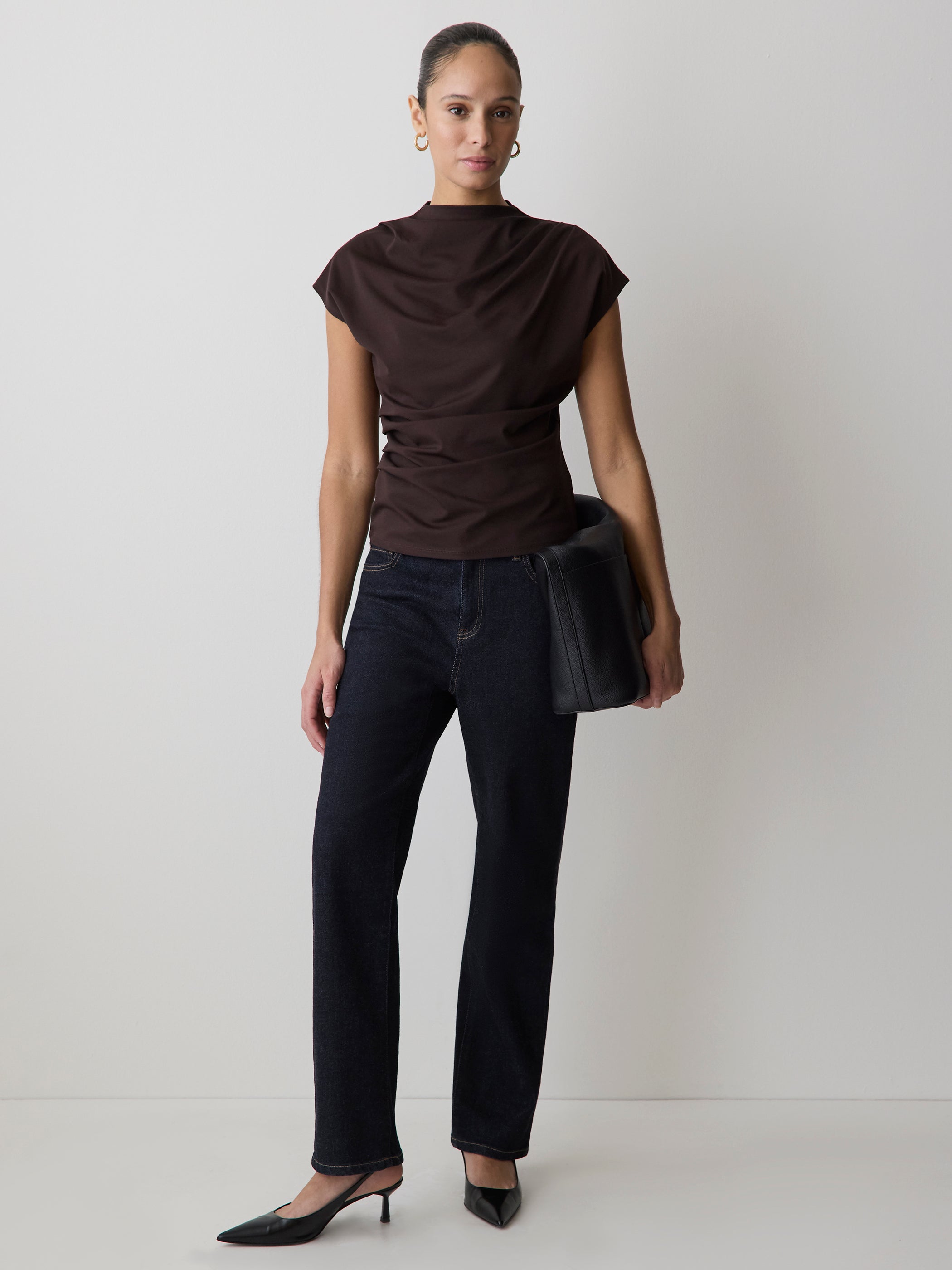Extended-Sleeve Crew-Neck Draped Top rw&co Great Value Deal