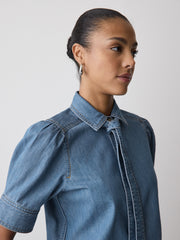 Short-Sleeve Denim Blouse with Shirt Collar rw&co On Sale