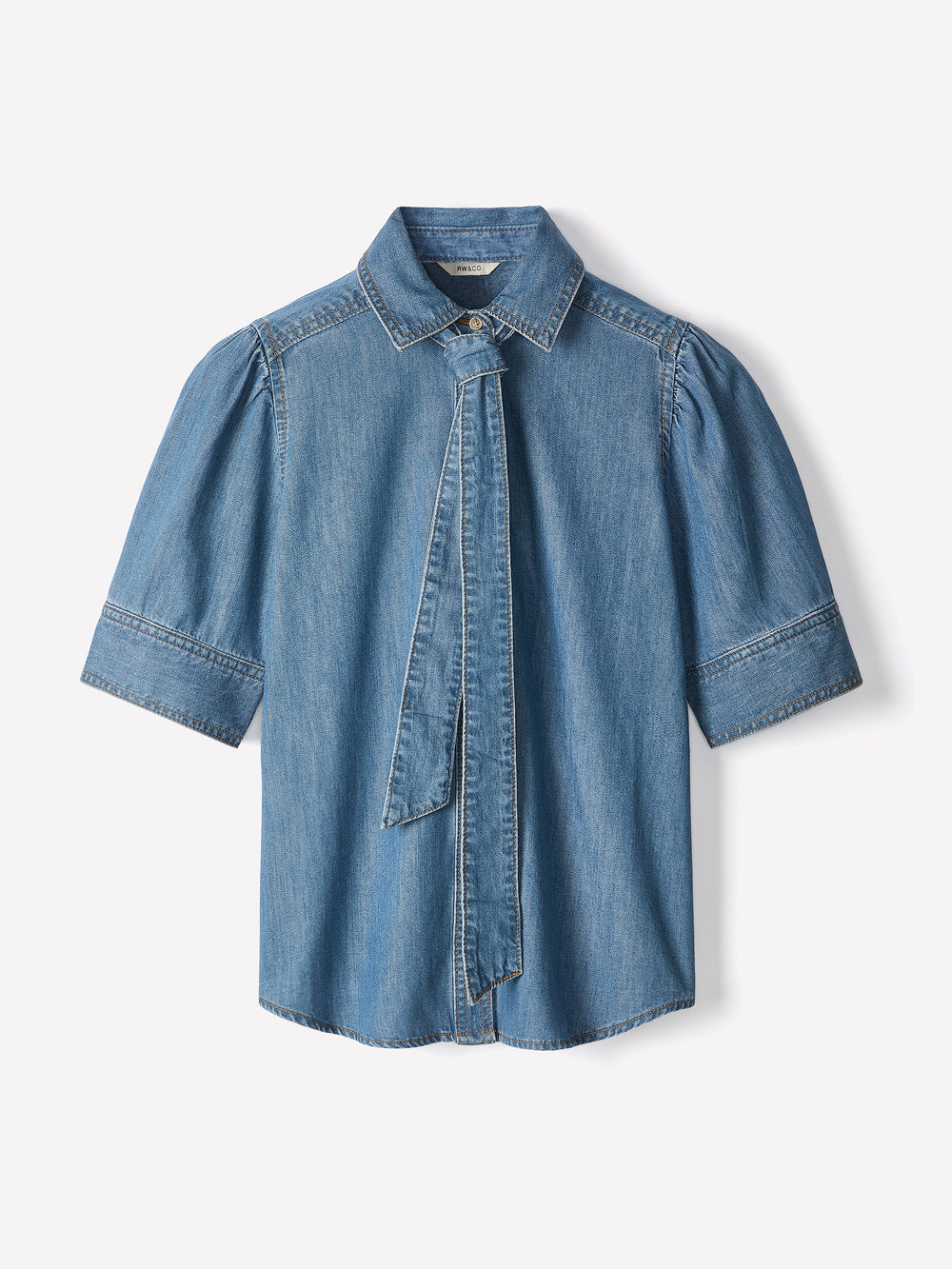 Short-Sleeve Denim Blouse with Shirt Collar rw&co On Sale