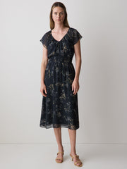 Fit-and-Flare Midi Dress with Short Flutter Sleeves rw&co Limited Time Discount