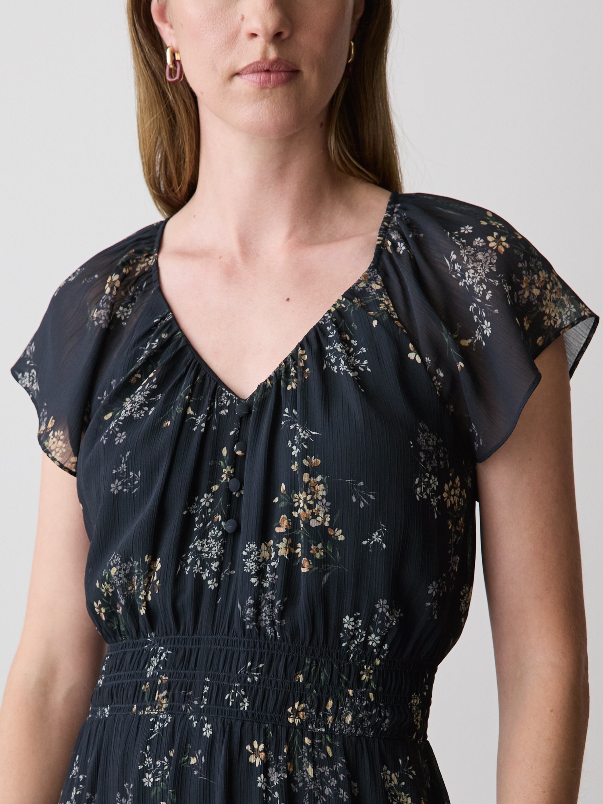 Fit-and-Flare Midi Dress with Short Flutter Sleeves rw&co Limited Time Discount