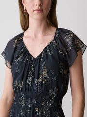 Fit-and-Flare Midi Dress with Short Flutter Sleeves rw&co Limited Time Discount
