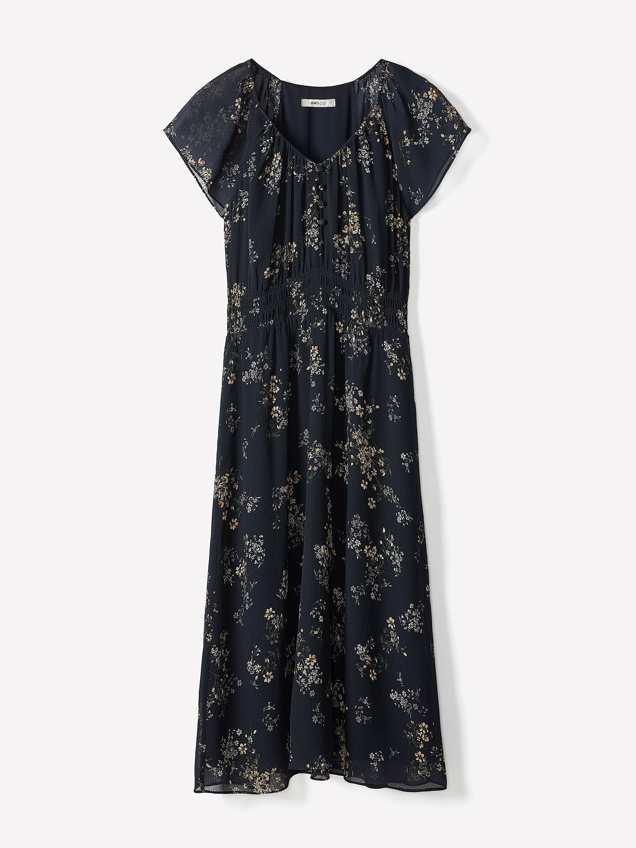 Fit-and-Flare Midi Dress with Short Flutter Sleeves rw&co Limited Time Discount