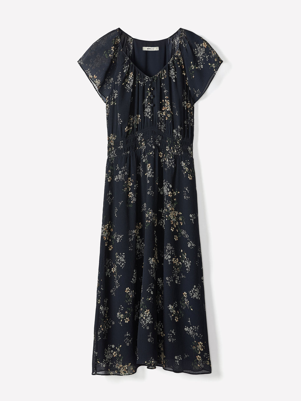 Fit-and-Flare Midi Dress with Short Flutter Sleeves rw&co Limited Time Discount