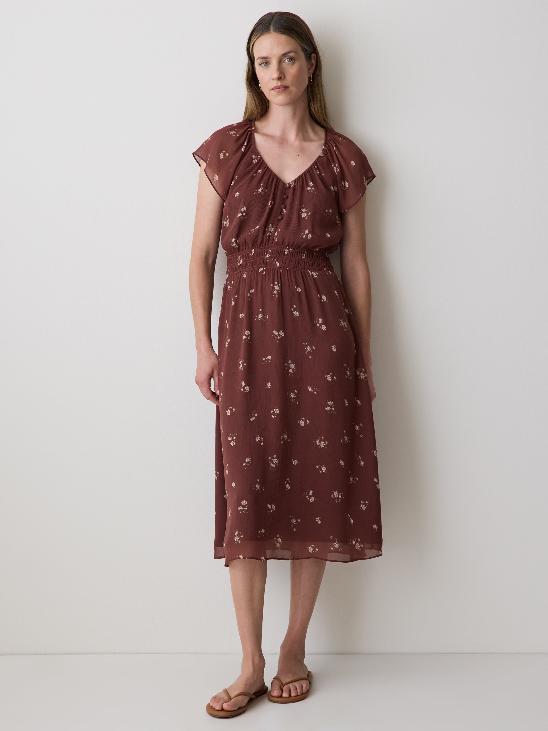 Fit-and-Flare Midi Dress with Short Flutter Sleeves rw&co Limited Time Discount