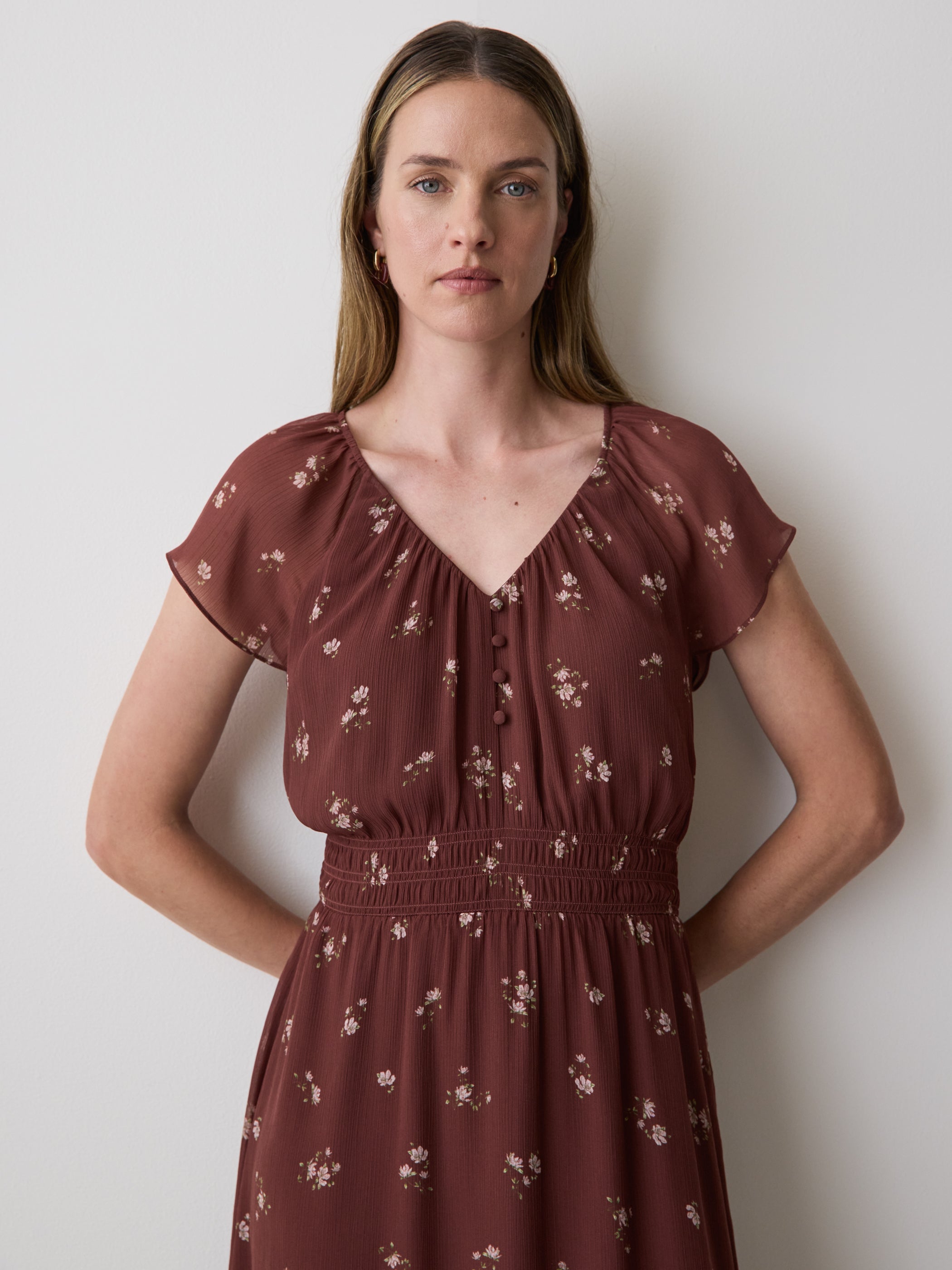 Fit-and-Flare Midi Dress with Short Flutter Sleeves rw&co Limited Time Discount
