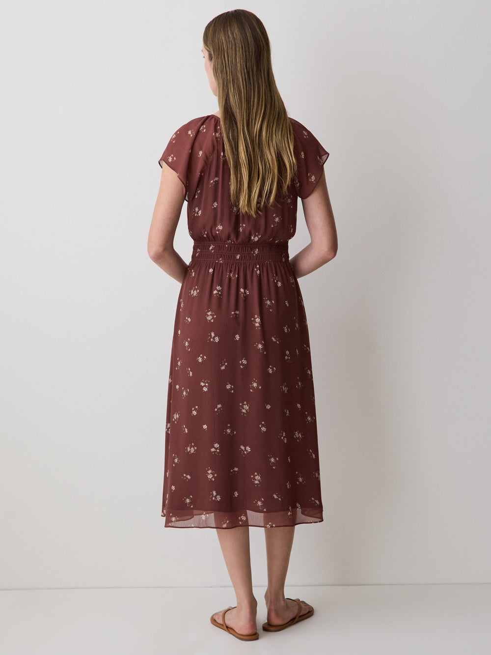Fit-and-Flare Midi Dress with Short Flutter Sleeves rw&co Limited Time Discount