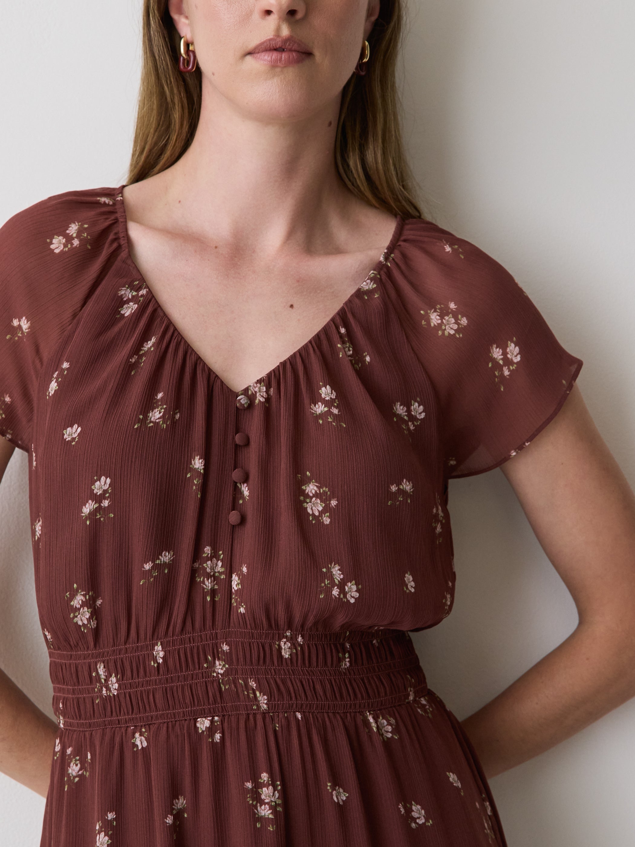Fit-and-Flare Midi Dress with Short Flutter Sleeves rw&co Limited Time Discount