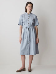 Short-Sleeve Linen-Blend Midi Dress with Shirt Collar rw&co Special Offer