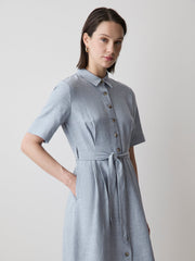 Short-Sleeve Linen-Blend Midi Dress with Shirt Collar rw&co Special Offer