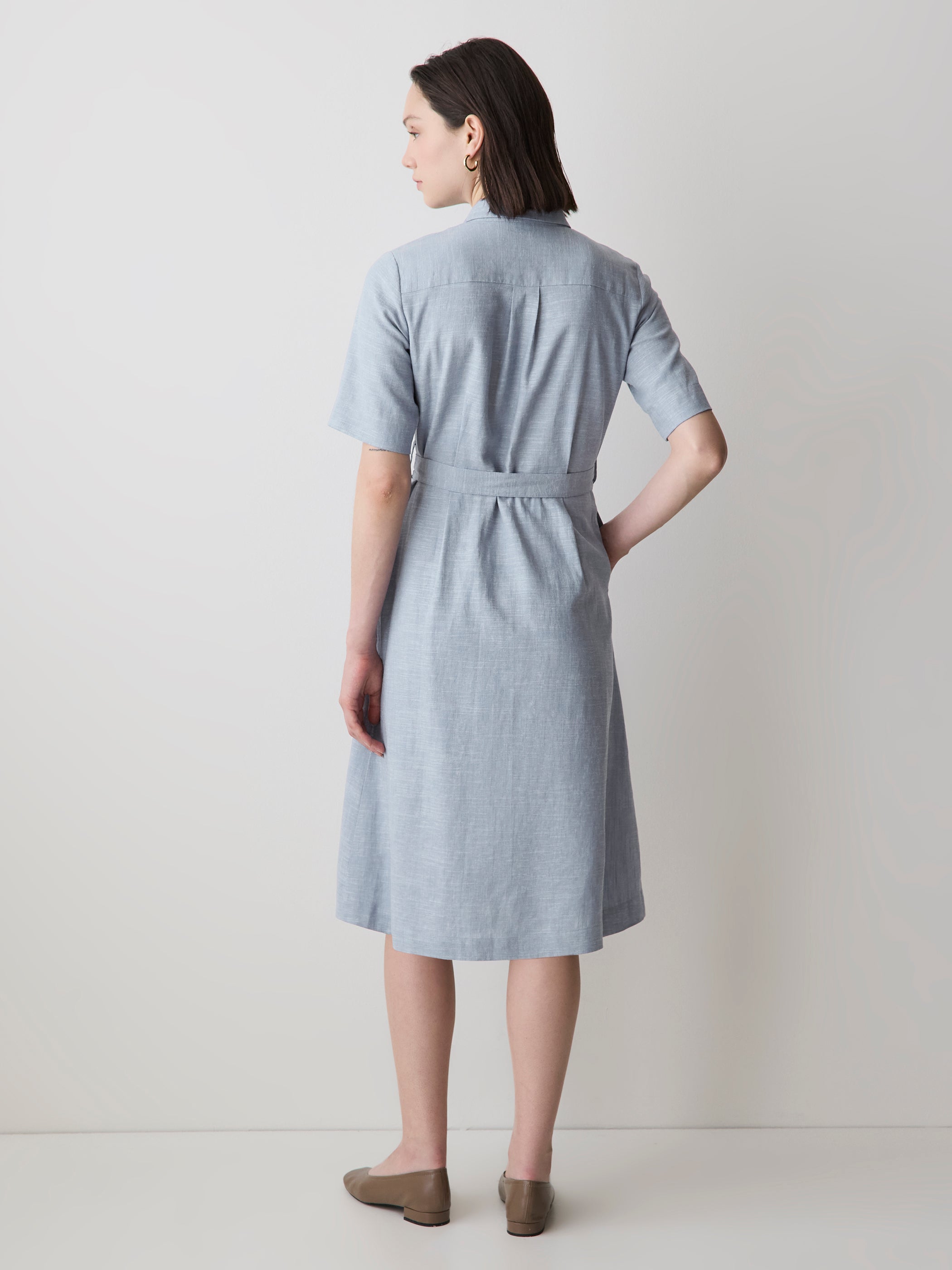 Short-Sleeve Linen-Blend Midi Dress with Shirt Collar rw&co Special Offer