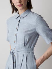 Short-Sleeve Linen-Blend Midi Dress with Shirt Collar rw&co Special Offer