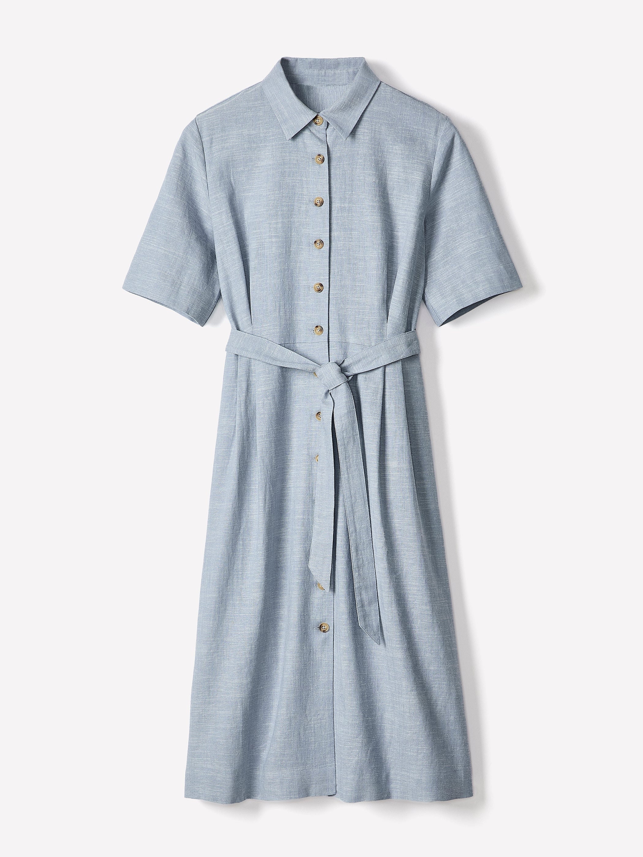 Short-Sleeve Linen-Blend Midi Dress with Shirt Collar rw&co Special Offer