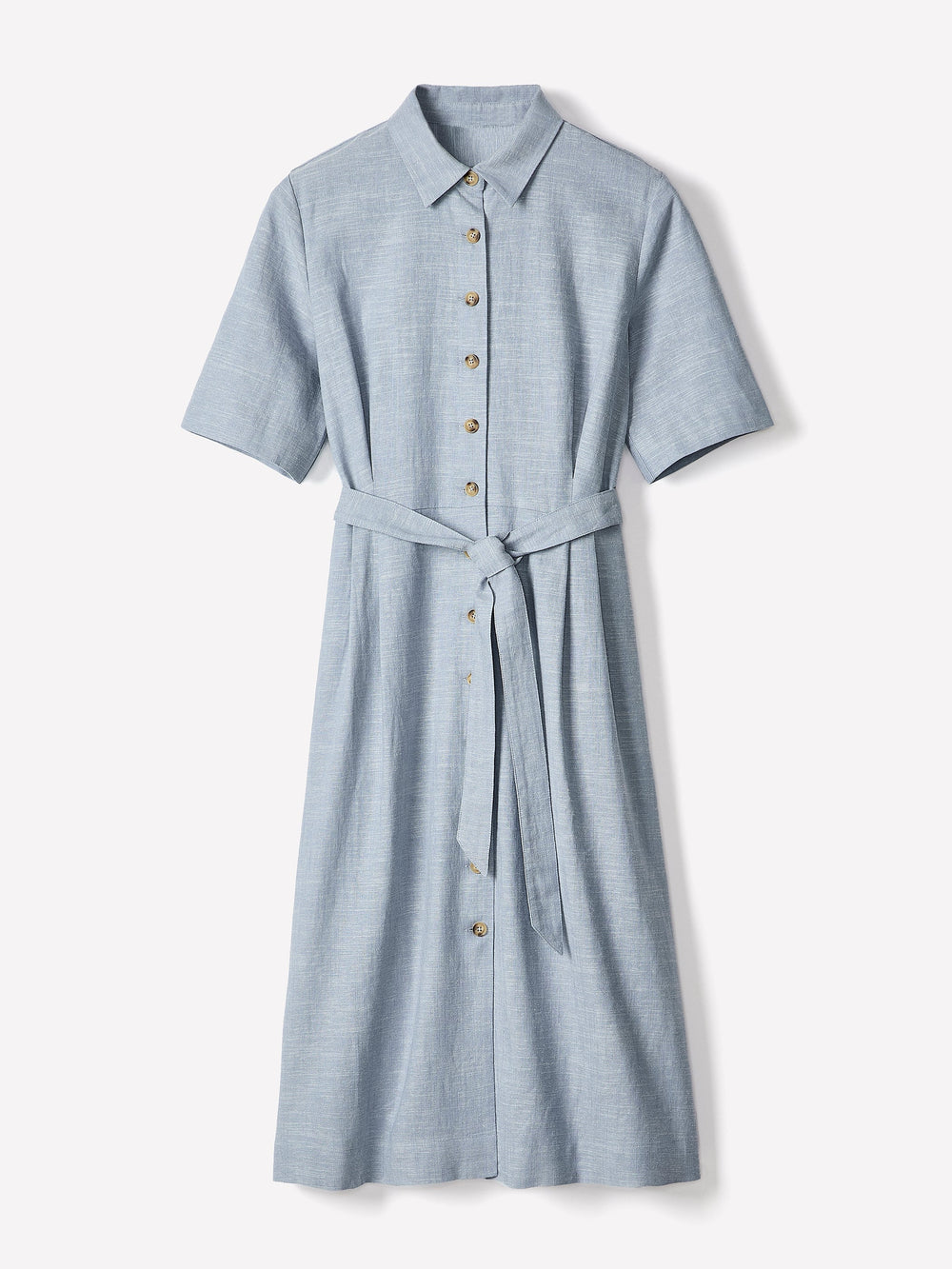 Short-Sleeve Linen-Blend Midi Dress with Shirt Collar rw&co Special Offer