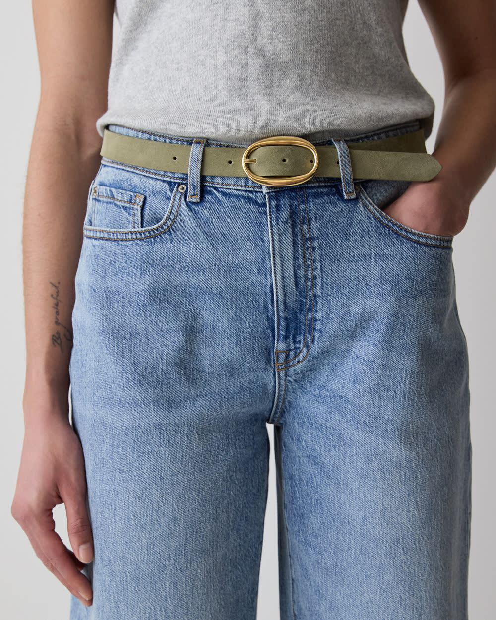 Suede Belt with Oval Buckle rw&co Limited Time Discount